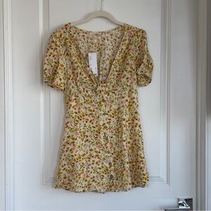 Urban Outfitters Cream Floral Mini Dress with Pink & Mustard Accents